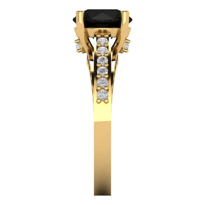 2.21 cttw Natural Onyx Solitaire with Zirconia Simulated Diamond Accents Engagement Ring - Solid Gold (Round Cut,8.0mm)