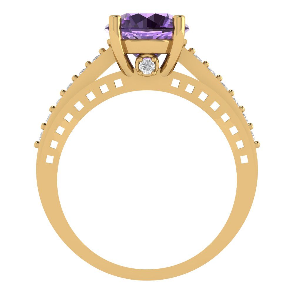 2.21 cttw Simulated Alexandrite Solitaire with Zirconia Simulated Diamond Accents Engagement Ring - Solid Gold (Round Cut,8.0mm)
