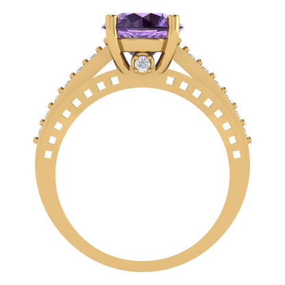 2.21 cttw Simulated Alexandrite Solitaire with Zirconia Simulated Diamond Accents Engagement Ring - Solid Gold (Round Cut,8.0mm)