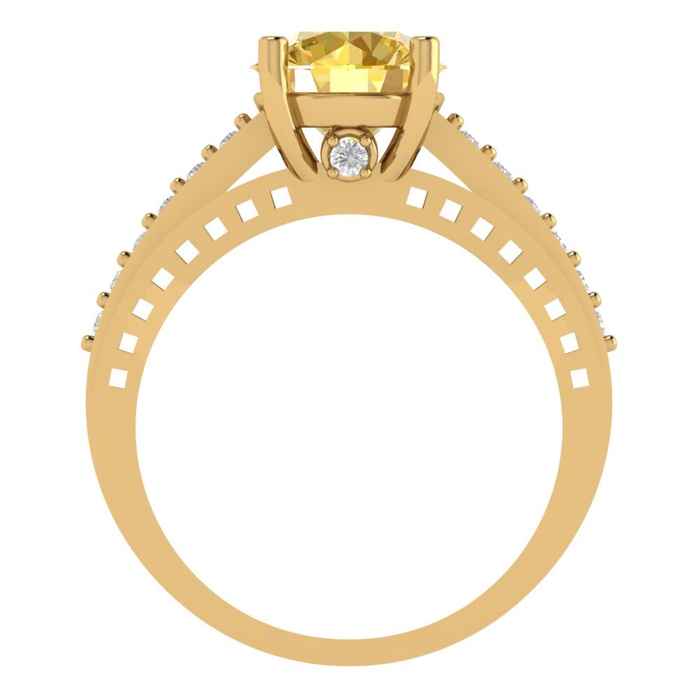 2.21 cttw Zirconia Simulated Yellow Diamond Solitaire with Zirconia Simulated Diamond Accents Engagement Ring - Solid Gold (VVS1, Round Cut,8.0mm)