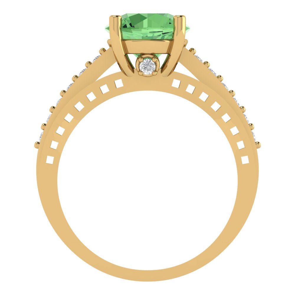 2.21 cttw Zirconia Simulated Green Diamond Solitaire with Zirconia Simulated Diamond Accents Engagement Ring - Solid Gold (VVS1, Round Cut,8.0mm)
