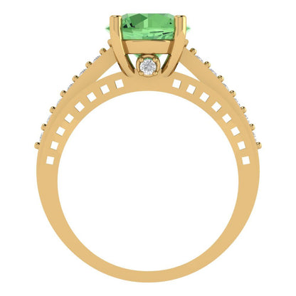 2.21 cttw Zirconia Simulated Green Diamond Solitaire with Zirconia Simulated Diamond Accents Engagement Ring - Solid Gold (VVS1, Round Cut,8.0mm)
