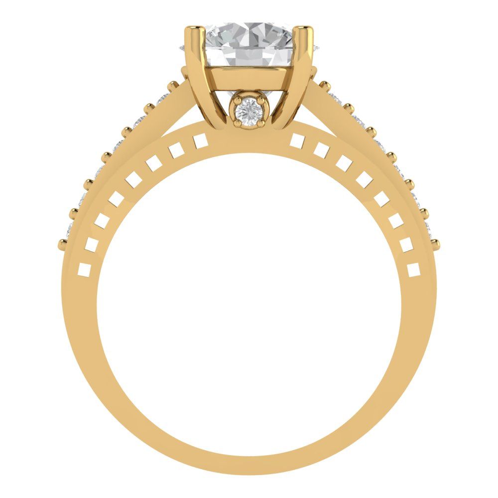 2.21 cttw Zirconia Simulated Diamond Solitaire with Zirconia Simulated Diamond Accents Engagement Ring - Solid Gold (VVS1, Round Cut,8.0mm)