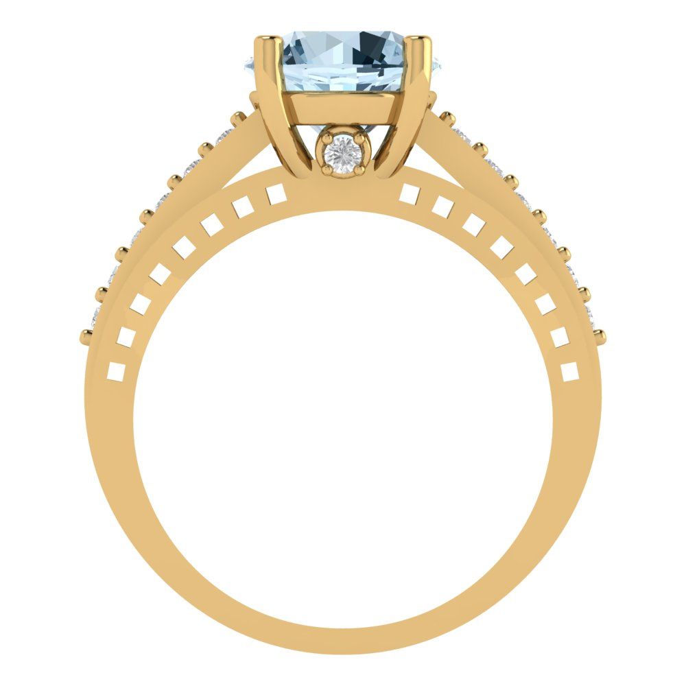 2.21 cttw Natural Swiss Blue Topaz Solitaire with Zirconia Simulated Diamond Accents Engagement Ring - Solid Gold (Round Cut,8.0mm)