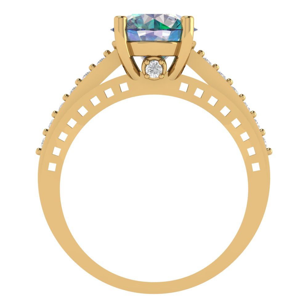 2.21 cttw Blue Moissanite Solitaire with Zirconia Simulated Diamond Accents Engagement Ring - Solid Gold (Round Cut,8.0mm)