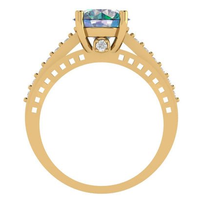 2.21 cttw Blue Moissanite Solitaire with Zirconia Simulated Diamond Accents Engagement Ring - Solid Gold (Round Cut,8.0mm)