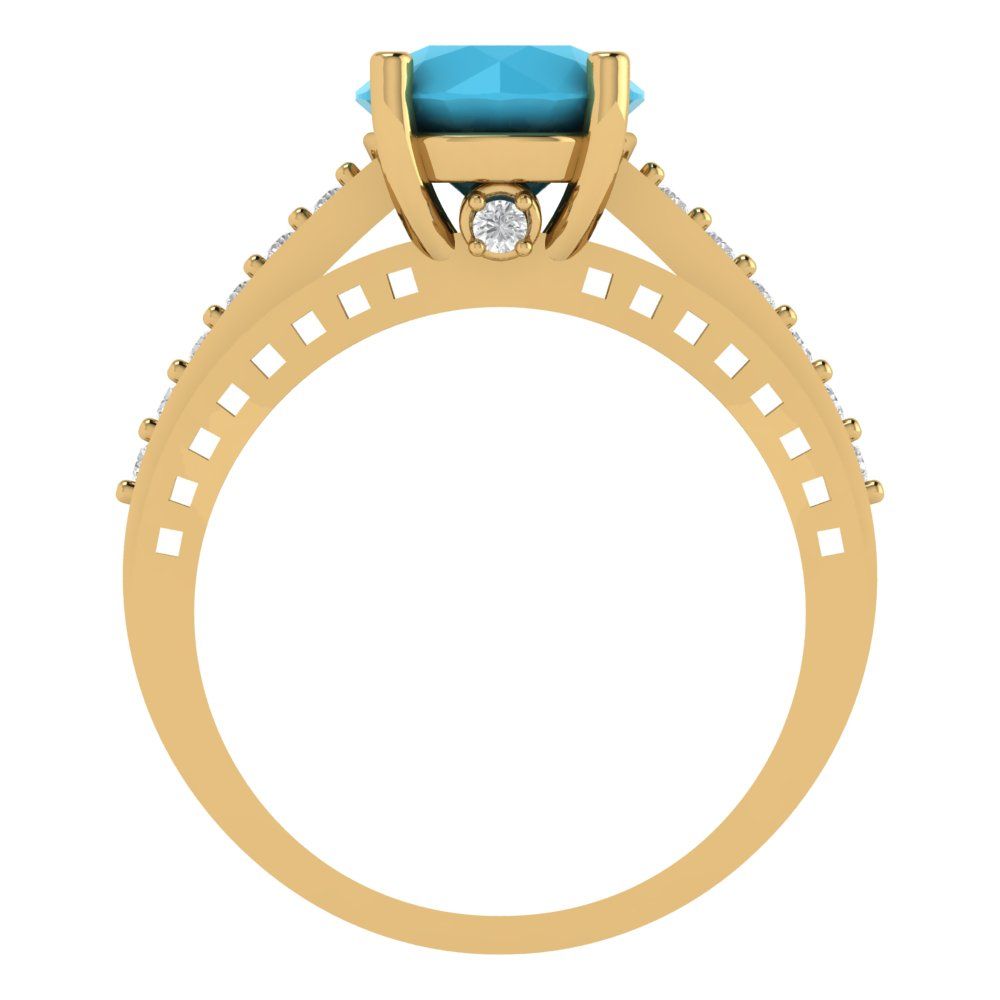 2.21 cttw Simulated Turquoise Solitaire with Zirconia Simulated Diamond Accents Engagement Ring - Solid Gold (Round Cut,8.0mm)