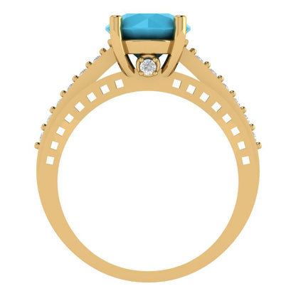 2.21 cttw Simulated Turquoise Solitaire with Zirconia Simulated Diamond Accents Engagement Ring - Solid Gold (Round Cut,8.0mm)