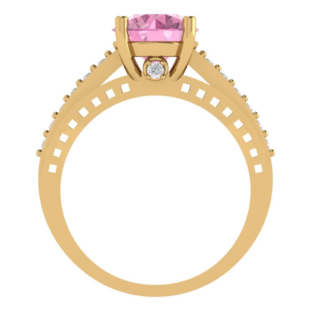 2.21 cttw Zirconia Simulated Pink Diamond Solitaire with Zirconia Simulated Diamond Accents Engagement Ring - Solid Gold (VVS1, Round Cut,8.0mm)