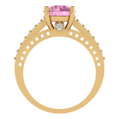 2.21 cttw Zirconia Simulated Pink Diamond Solitaire with Zirconia Simulated Diamond Accents Engagement Ring - Solid Gold (VVS1, Round Cut,8.0mm)
