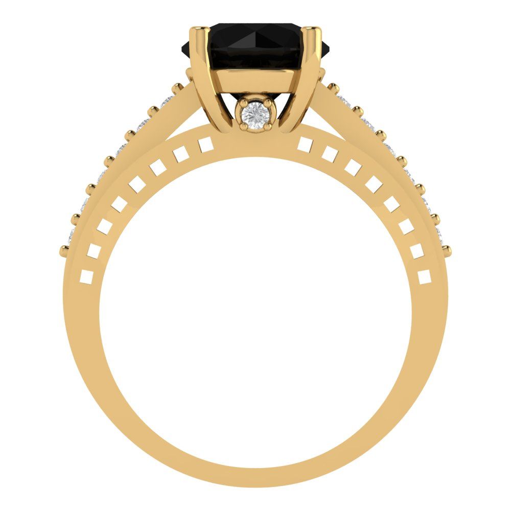 2.21 cttw Natural Onyx Solitaire with Zirconia Simulated Diamond Accents Engagement Ring - Solid Gold (Round Cut,8.0mm)