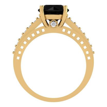 2.21 cttw Natural Onyx Solitaire with Zirconia Simulated Diamond Accents Engagement Ring - Solid Gold (Round Cut,8.0mm)