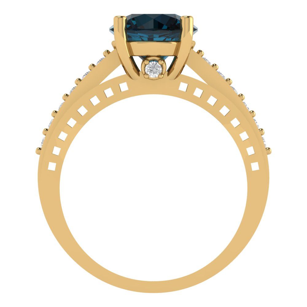 2.21 cttw Natural London Blue Topaz Solitaire with Zirconia Simulated Diamond Accents Engagement Ring - Solid Gold (Round Cut,8.0mm)