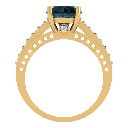 2.21 cttw Natural London Blue Topaz Solitaire with Zirconia Simulated Diamond Accents Engagement Ring - Solid Gold (Round Cut,8.0mm)
