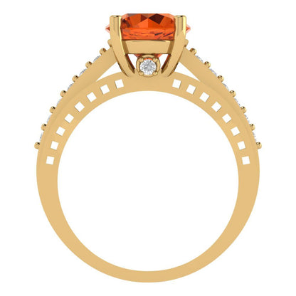 2.21 cttw Simulated Ruby Solitaire with Zirconia Simulated Diamond Accents Engagement Ring - Solid Gold (Round Cut,8.0mm)