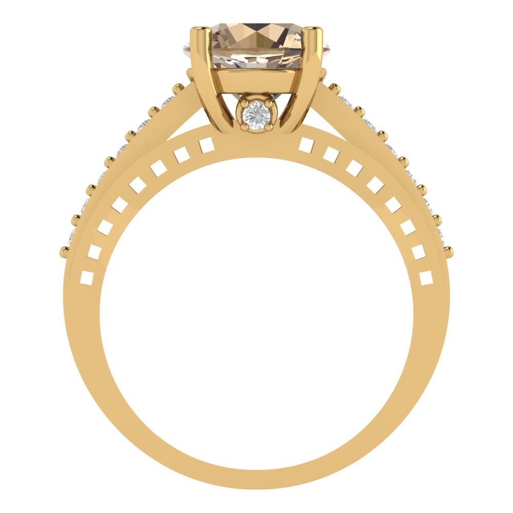 2.21 cttw Yellow Moissanite Solitaire with Zirconia Simulated Diamond Accents Engagement Ring - Solid Gold (Round Cut,8.0mm)