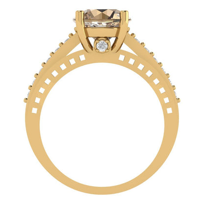 2.21 cttw Yellow Moissanite Solitaire with Zirconia Simulated Diamond Accents Engagement Ring - Solid Gold (Round Cut,8.0mm)