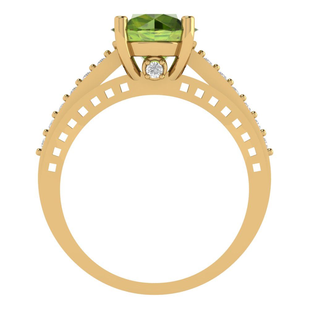 2.21 cttw Natural Peridot Solitaire with Zirconia Simulated Diamond Accents Engagement Ring - Solid Yellow Gold (VVS1, Round Cut,8.0mm)