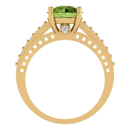 2.21 cttw Natural Peridot Solitaire with Zirconia Simulated Diamond Accents Engagement Ring - Solid Yellow Gold (VVS1, Round Cut,8.0mm)