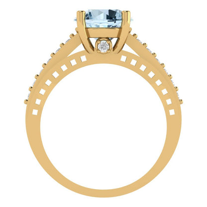 2.21 cttw Zirconia Simulated Blue Diamond Solitaire with Zirconia Simulated Diamond Accents Engagement Ring - Solid Gold (VVS1, Round Cut,8.0mm)