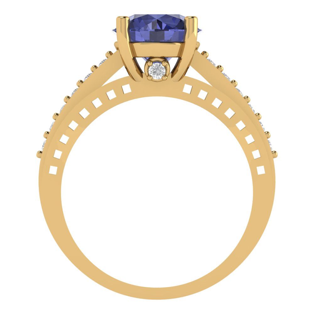 2.21 cttw Simulated Tanzanite Solitaire with Zirconia Simulated Diamond Accents Engagement Ring - Solid Gold (Round Cut,8.0mm)