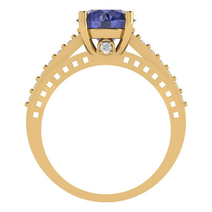 2.21 cttw Simulated Tanzanite Solitaire with Zirconia Simulated Diamond Accents Engagement Ring - Solid Gold (Round Cut,8.0mm)
