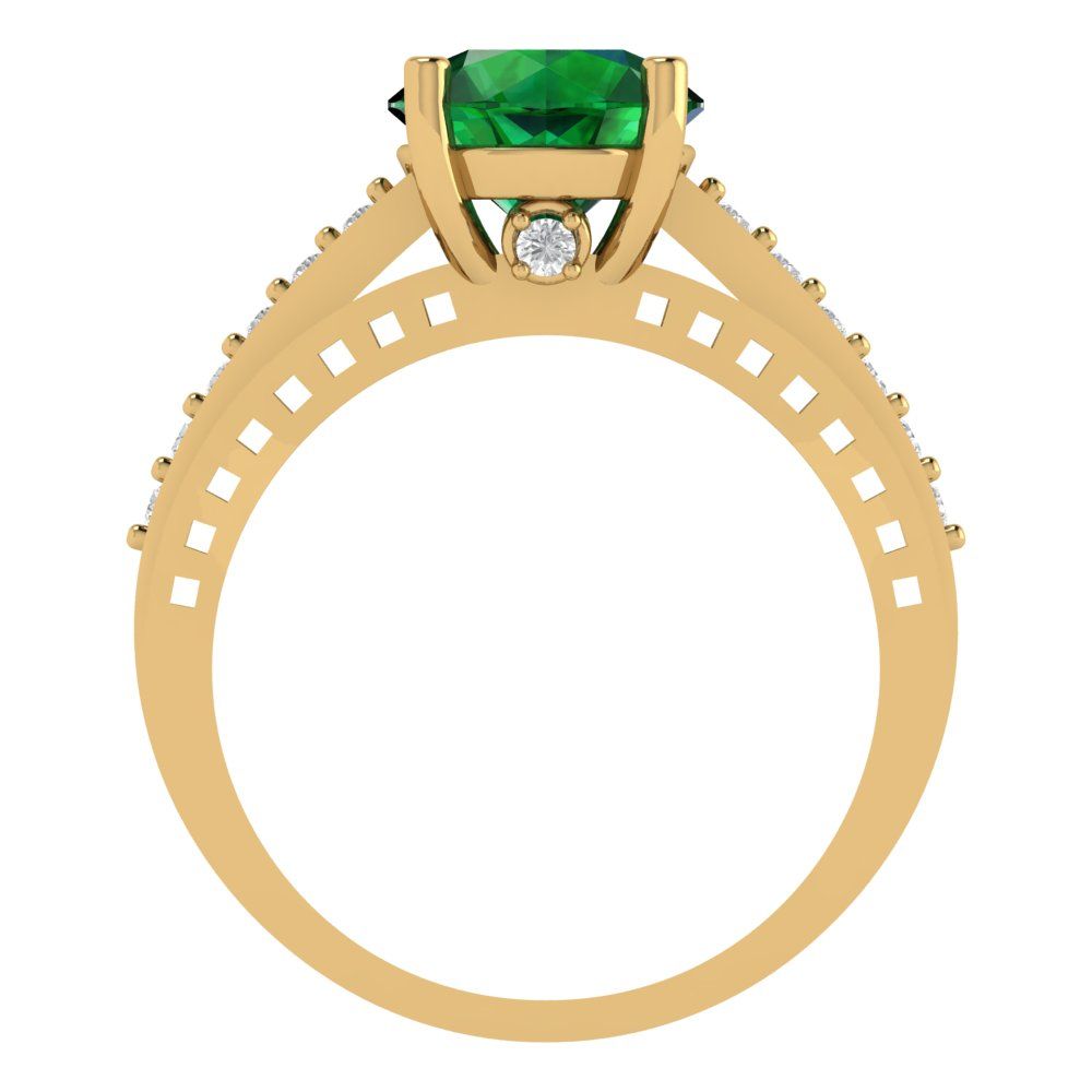 2.21 cttw Simulated Emerald Solitaire with Zirconia Simulated Diamond Accents Engagement Ring - Solid Gold (Round Cut,8.0mm)