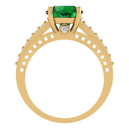 2.21 cttw Simulated Emerald Solitaire with Zirconia Simulated Diamond Accents Engagement Ring - Solid Gold (Round Cut,8.0mm)