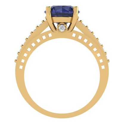 2.21 cttw Simulated Blue Sapphire Solitaire with Zirconia Simulated Diamond Accents Engagement Ring - Solid Gold (Round Cut,8.0mm)