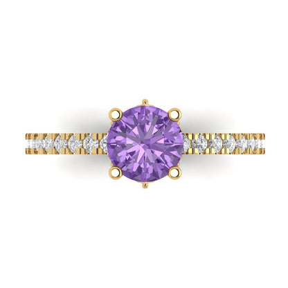 1.465 cttw Simulated Alexandrite Solitaire with Zirconia Simulated Diamond Accents Engagement Ring - Solid Gold (Round Cut,6.5mm)