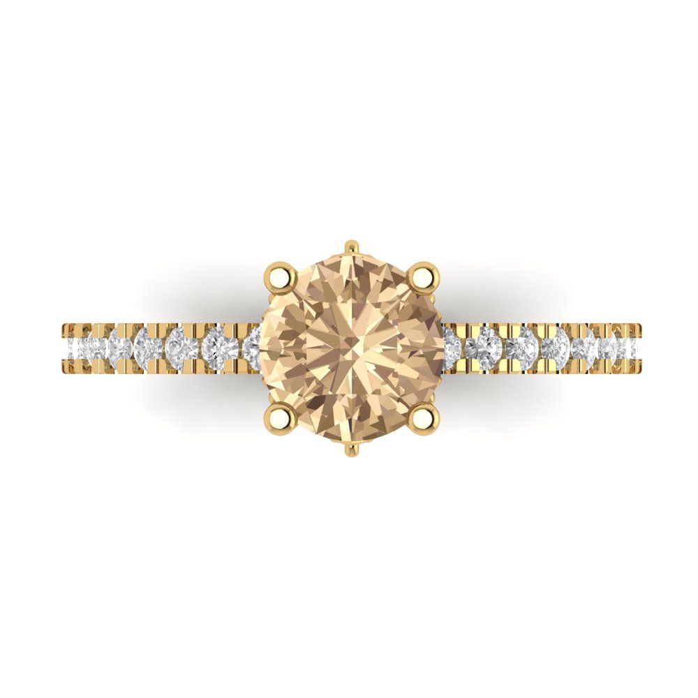 1.465 cttw Yellow Moissanite Solitaire with Zirconia Simulated Diamond Accents Engagement Ring - Solid Gold (Round Cut,6.5mm)