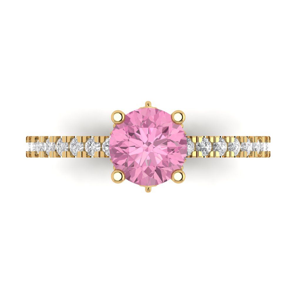 1.465 cttw Zirconia Simulated Pink Diamond Solitaire with Zirconia Simulated Diamond Accents Engagement Ring - Solid Gold (VVS1, Round Cut,6.5mm)