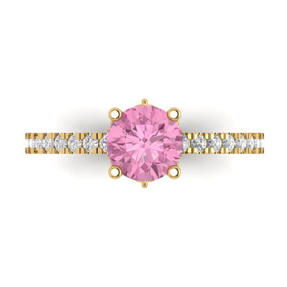 1.465 cttw Zirconia Simulated Pink Diamond Solitaire with Zirconia Simulated Diamond Accents Engagement Ring - Solid Gold (VVS1, Round Cut,6.5mm)