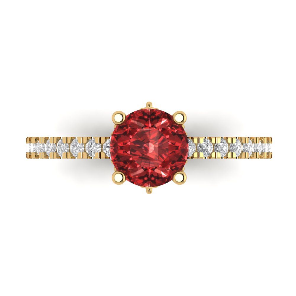 1.465 cttw Natural Garnet Solitaire with Zirconia Simulated Diamond Accents Engagement Ring - Solid Gold (Round Cut,6.5mm)