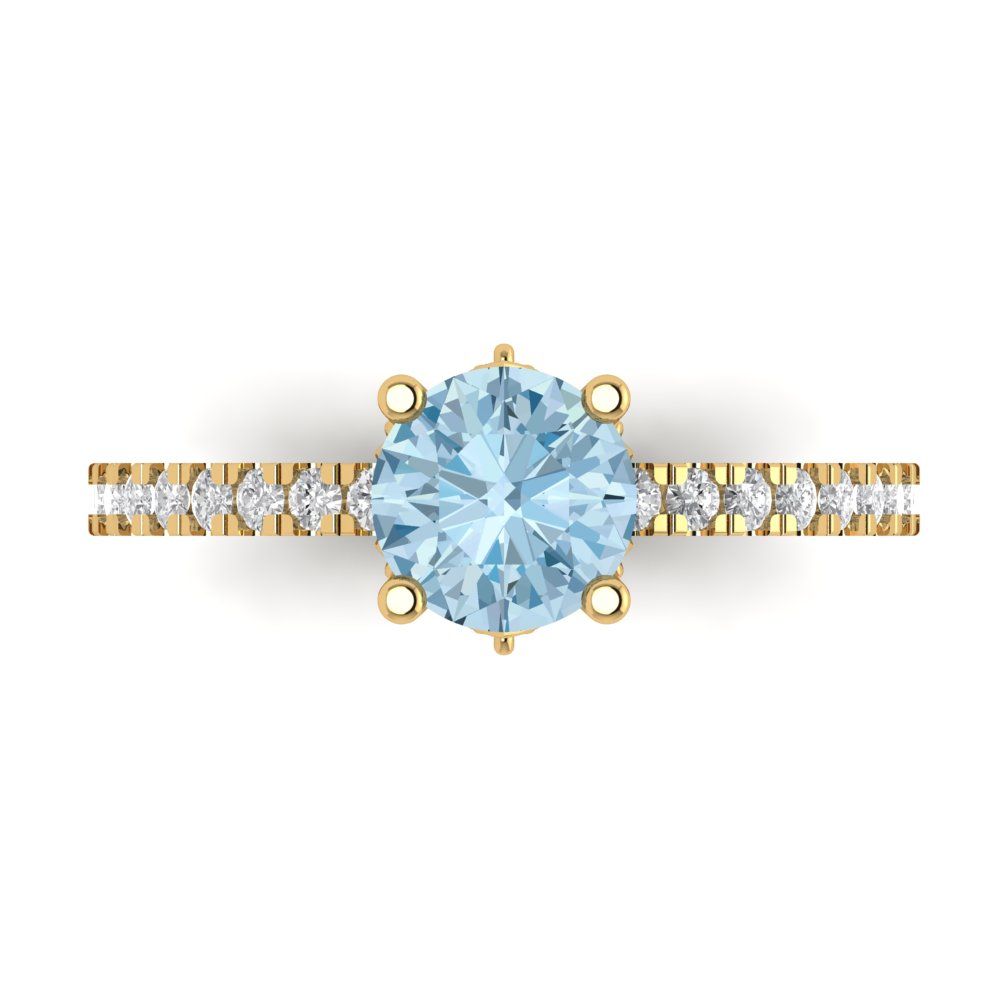 1.465 cttw Natural Sky Blue Topaz Solitaire with Zirconia Simulated Diamond Accents Engagement Ring - Solid Gold (Round Cut,6.5mm)