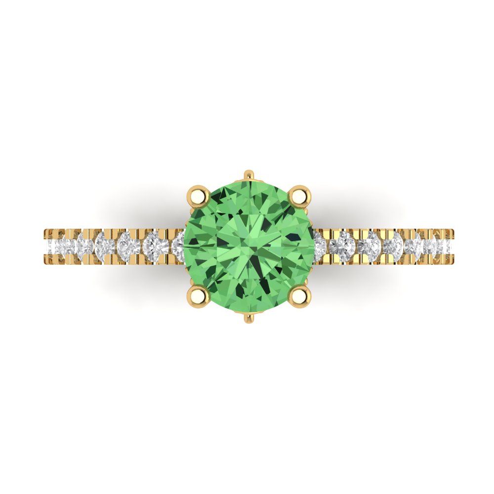1.465 cttw Zirconia Simulated Green Diamond Solitaire with Zirconia Simulated Diamond Accents Engagement Ring - Solid Gold (VVS1, Round Cut,6.5mm)