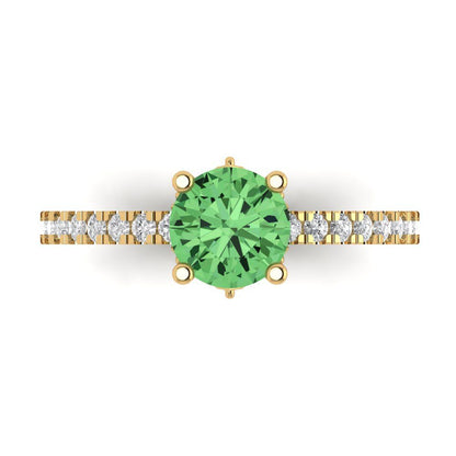 1.465 cttw Zirconia Simulated Green Diamond Solitaire with Zirconia Simulated Diamond Accents Engagement Ring - Solid Gold (VVS1, Round Cut,6.5mm)