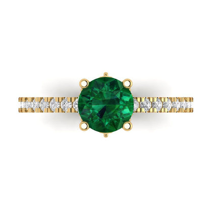 1.465 cttw Simulated Emerald Solitaire with Zirconia Simulated Diamond Accents Engagement Ring - Solid Gold (Round Cut,6.5mm)