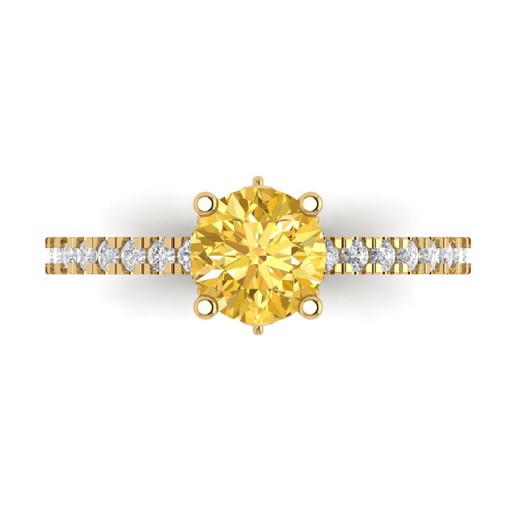 1.465 cttw Natural Citrine Solitaire with Zirconia Simulated Diamond Accents Engagement Ring - Solid Gold (Round Cut,6.5mm)