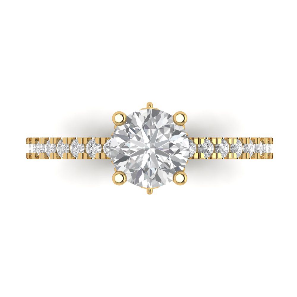 1.465 cttw White Sapphire Solitaire with Zirconia Simulated Diamond Accents Engagement Ring - Solid Gold (Round Cut,6.5mm)