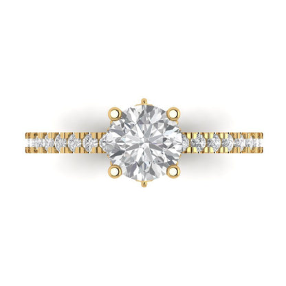 1.465 cttw White Sapphire Solitaire with Zirconia Simulated Diamond Accents Engagement Ring - Solid Gold (Round Cut,6.5mm)