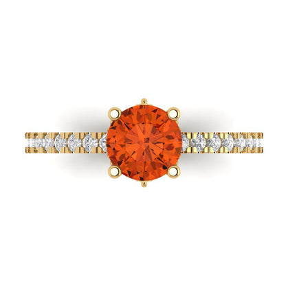 1.465 cttw Zirconia Simulated Red Diamond Solitaire with Zirconia Simulated Diamond Accents Engagement Ring - Solid Gold (VVS1, Round Cut,6.5mm)