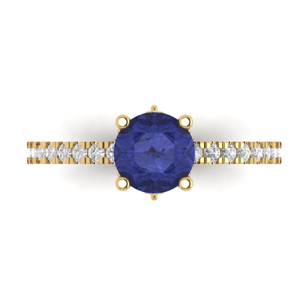 1.465 cttw Simulated Tanzanite Solitaire with Zirconia Simulated Diamond Accents Engagement Ring - Solid Gold (Round Cut,6.5mm)