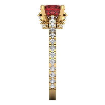 1.465 cttw Natural Garnet Solitaire with Zirconia Simulated Diamond Accents Engagement Ring - Solid Gold (Round Cut,6.5mm)