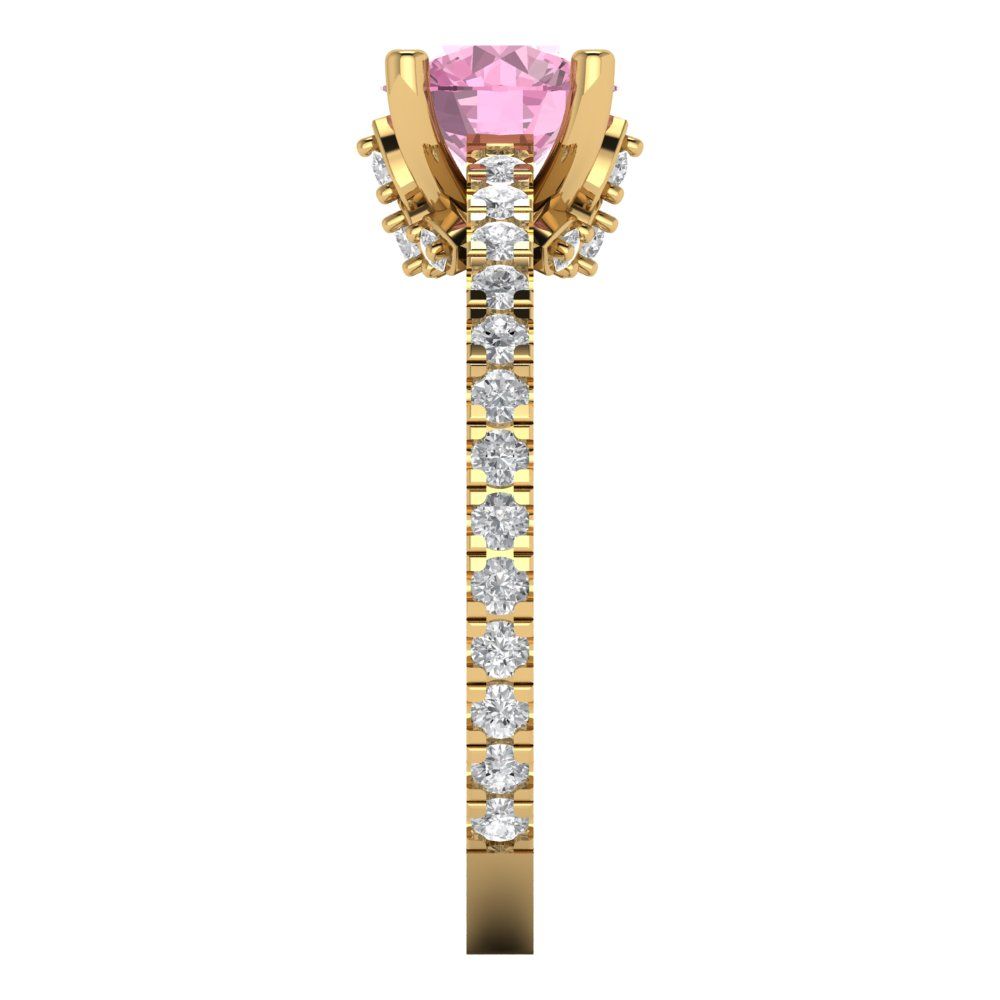 1.465 cttw Zirconia Simulated Pink Diamond Solitaire with Zirconia Simulated Diamond Accents Engagement Ring - Solid Gold (VVS1, Round Cut,6.5mm)