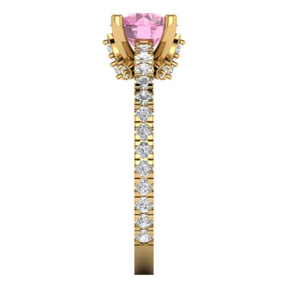 1.465 cttw Zirconia Simulated Pink Diamond Solitaire with Zirconia Simulated Diamond Accents Engagement Ring - Solid Gold (VVS1, Round Cut,6.5mm)