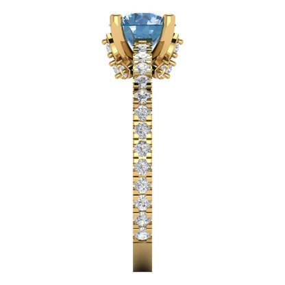 1.465 cttw Zirconia Simulated Blue Diamond Solitaire with Zirconia Simulated Diamond Accents Engagement Ring - Solid Gold (VVS1, Round Cut,6.5mm)