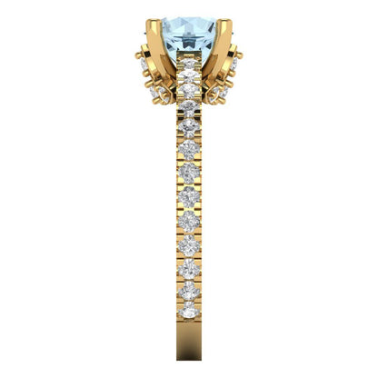 1.465 cttw Natural Sky Blue Topaz Solitaire with Zirconia Simulated Diamond Accents Engagement Ring - Solid Gold (Round Cut,6.5mm)