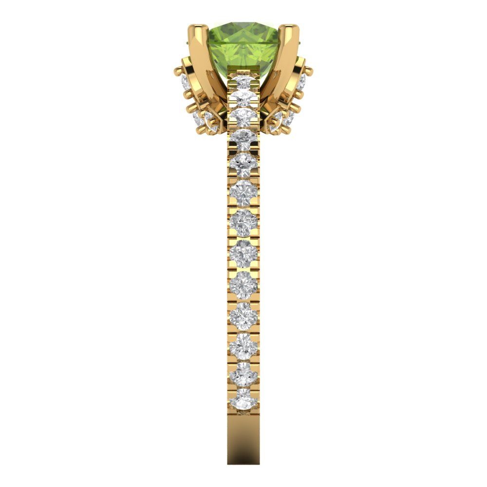 1.465 cttw Natural Peridot Solitaire with Zirconia Simulated Diamond Accents Engagement Ring - Solid Yellow Gold (VVS1, Round Cut,6.5mm)