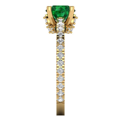 1.465 cttw Simulated Emerald Solitaire with Zirconia Simulated Diamond Accents Engagement Ring - Solid Gold (Round Cut,6.5mm)
